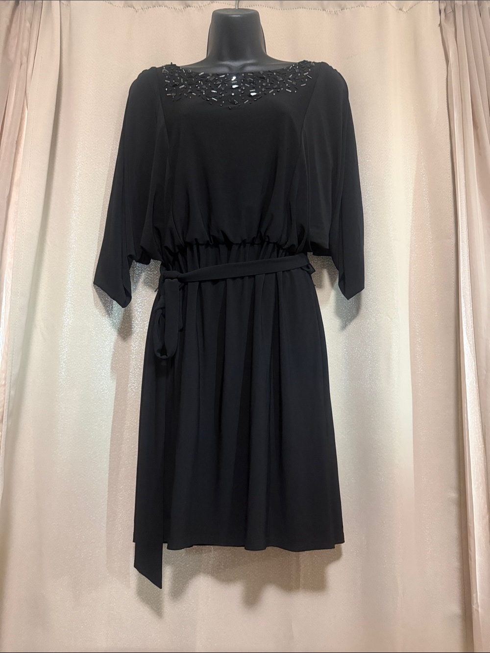 Elegant Black Beaded Neckline Women's Dress-Jessica Howard